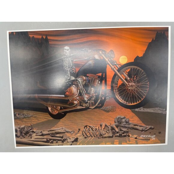LE GM Harley Davidson motorcycle print artwork signed 22/50 skull 16x12" READ - Picture 2 of 9